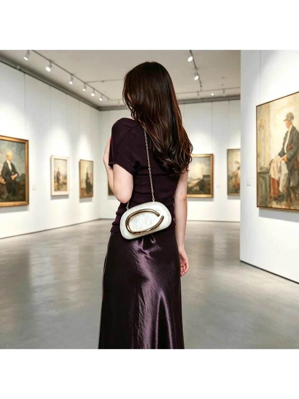 〽️Women’s Beige White Acrylic Clutch Purse Chain Shoulder Imported Crossbody Bag